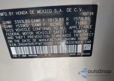 2015 Honda Fit Lx z USA, uszkodzony, nr VIN 3HGGK5H57FM738052